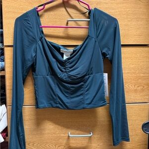 Elegant Teal Ruched Crop Top